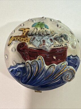 Blue Sky Oversized Noah's Ark Trinket Box Rainbow Clouds "Gods Promise"